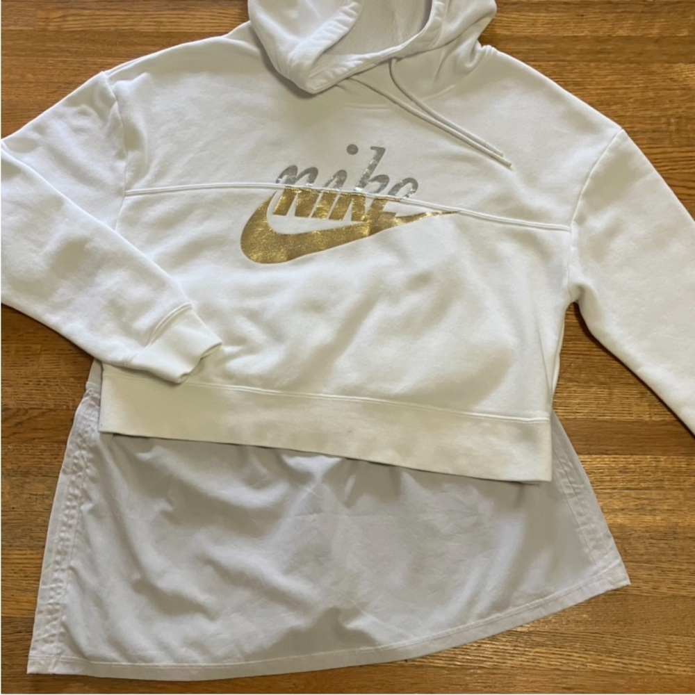 Nike Cropped Hoodie Y2K Metallic Gold /Silver On White Tennis Core XS - Picture 10 of 10
